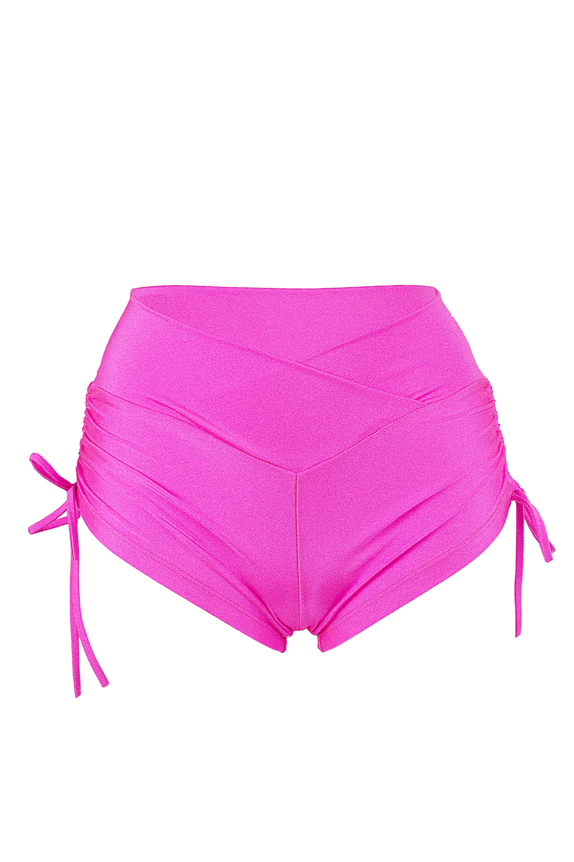 Gemini 2 Drawstring side Short Scrunch Back / SHORT V / NEON PINK - EXES LINGERIE