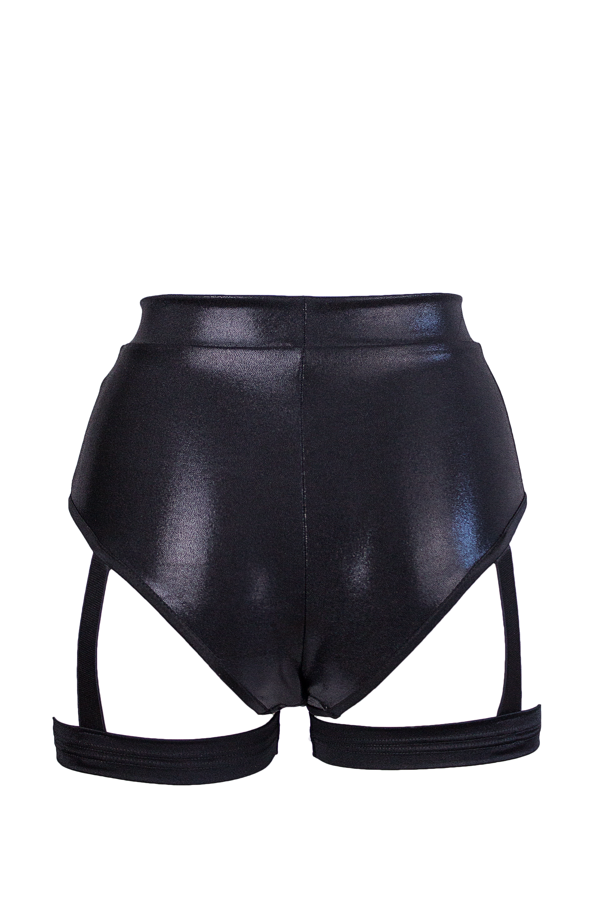 High waisted garter shorts Hologram Pole dance wear / HW GARTER HOLOGRAPHIC BLACK - EXES LINGERIE