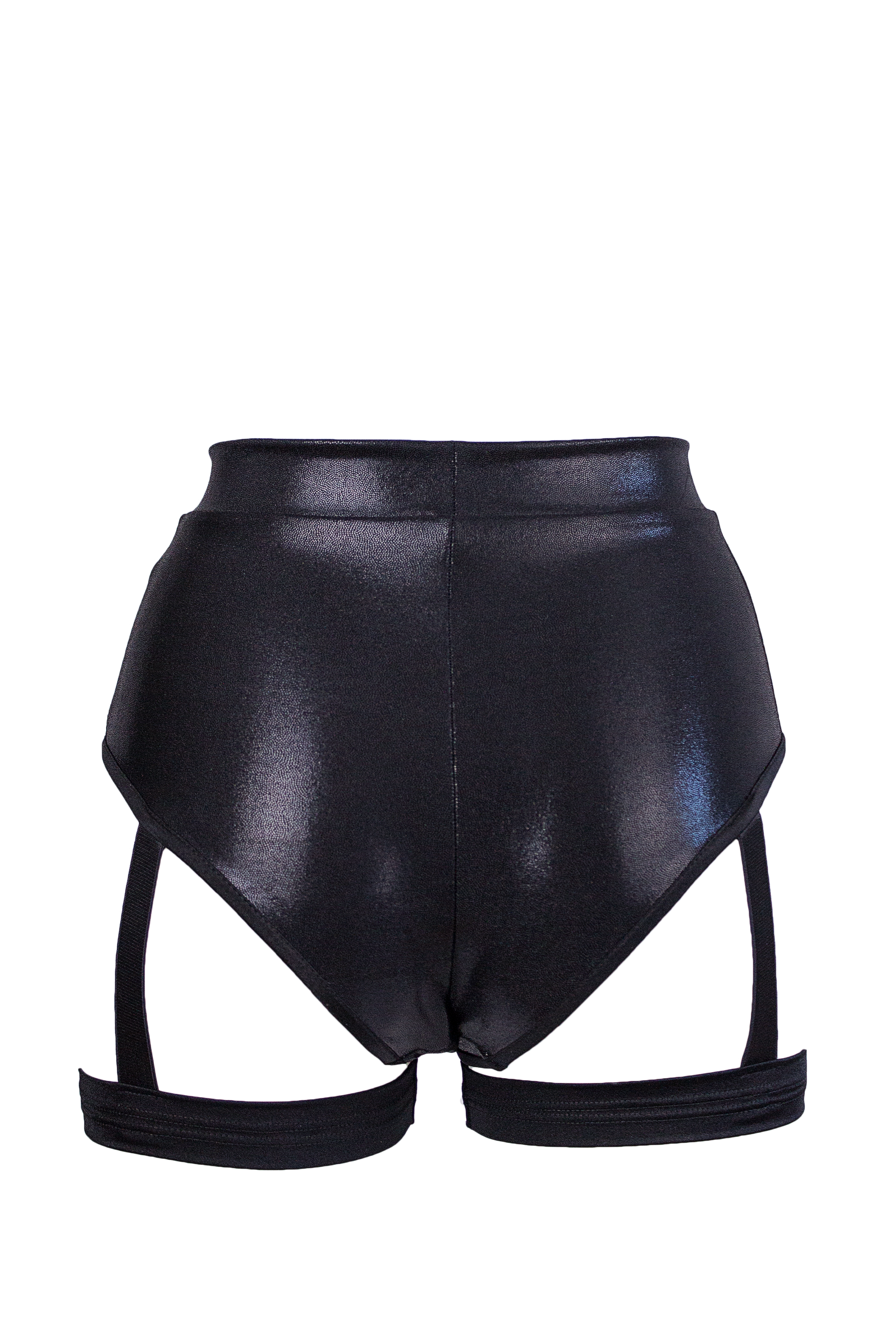 Women Leather High Waist O Rring Garter Booty Shorts Panties With