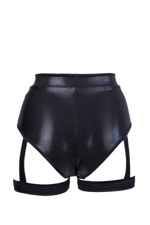 High waisted garter shorts Hologram Pole dance wear / HW GARTER HOLOGRAPHIC BLACK - EXES LINGERIE