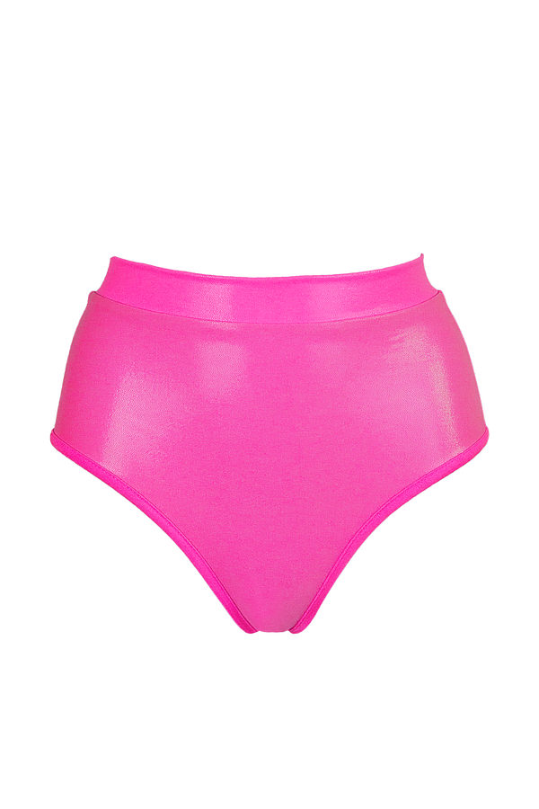High waisted Pole Wear holographic Bottom / HW BASIC / NEON PINK Hologram - EXES LINGERIE