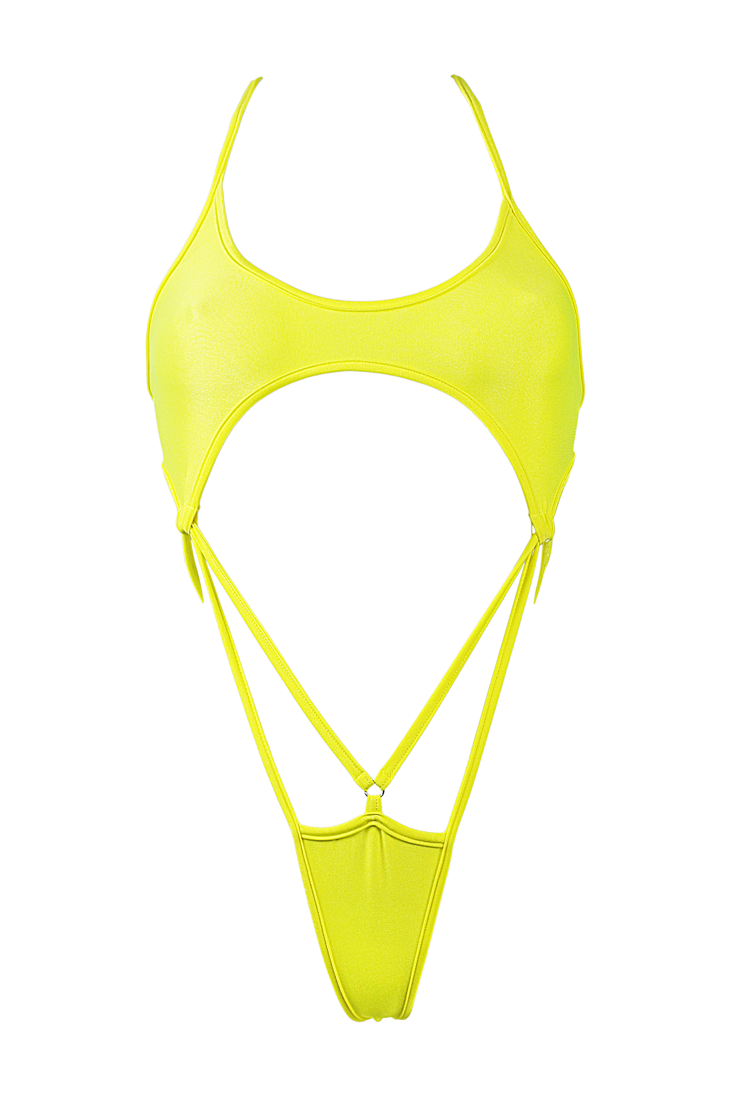 Cut-out Harness Bodysuit / Strappy Rave Swimsuit / FEVER NEON YELLOW - EXES LINGERIE