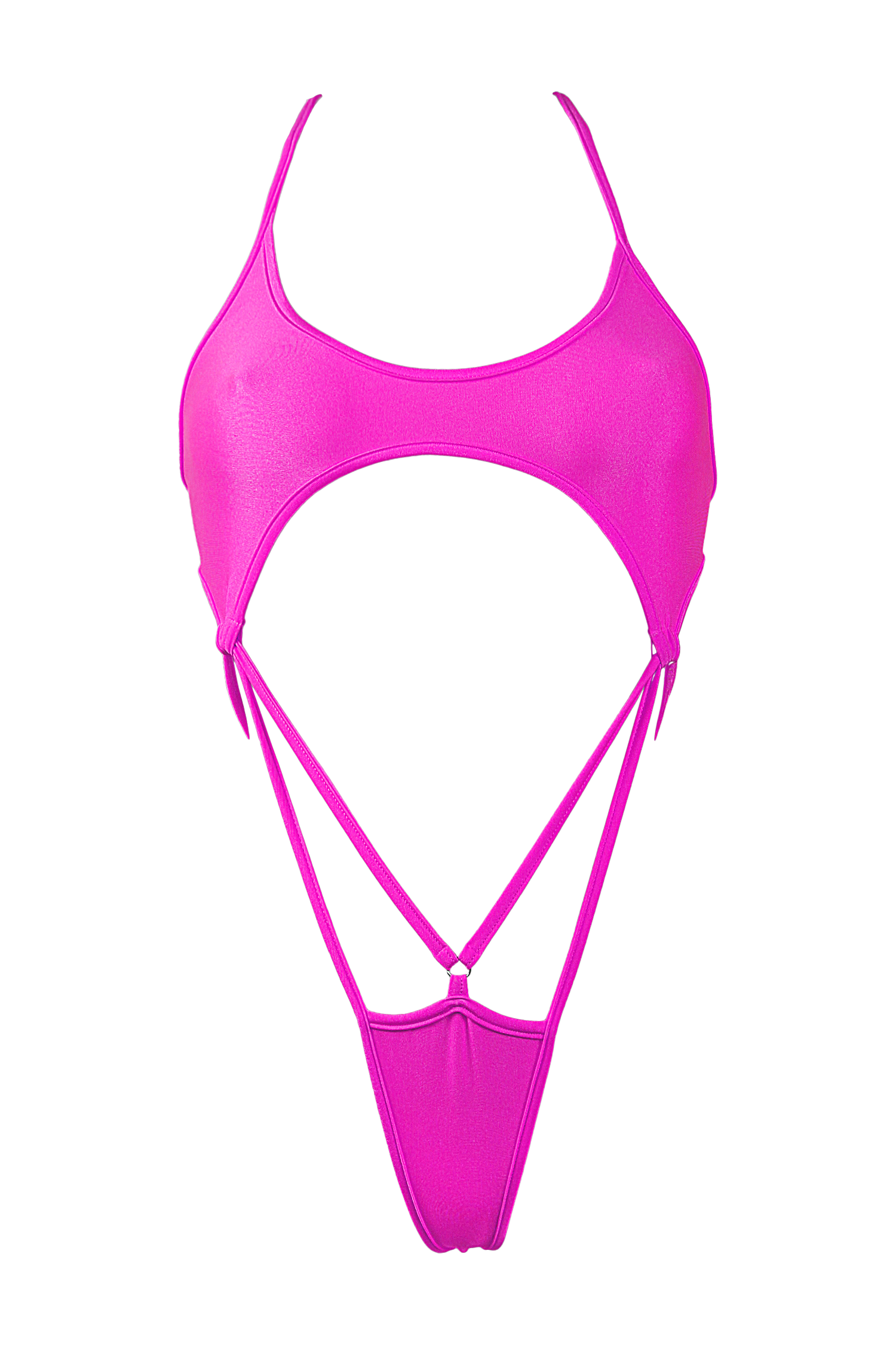 Cut-out Harness Bodysuit / Strappy Rave Swimsuit / FEVER NEON PINK - EXES LINGERIE