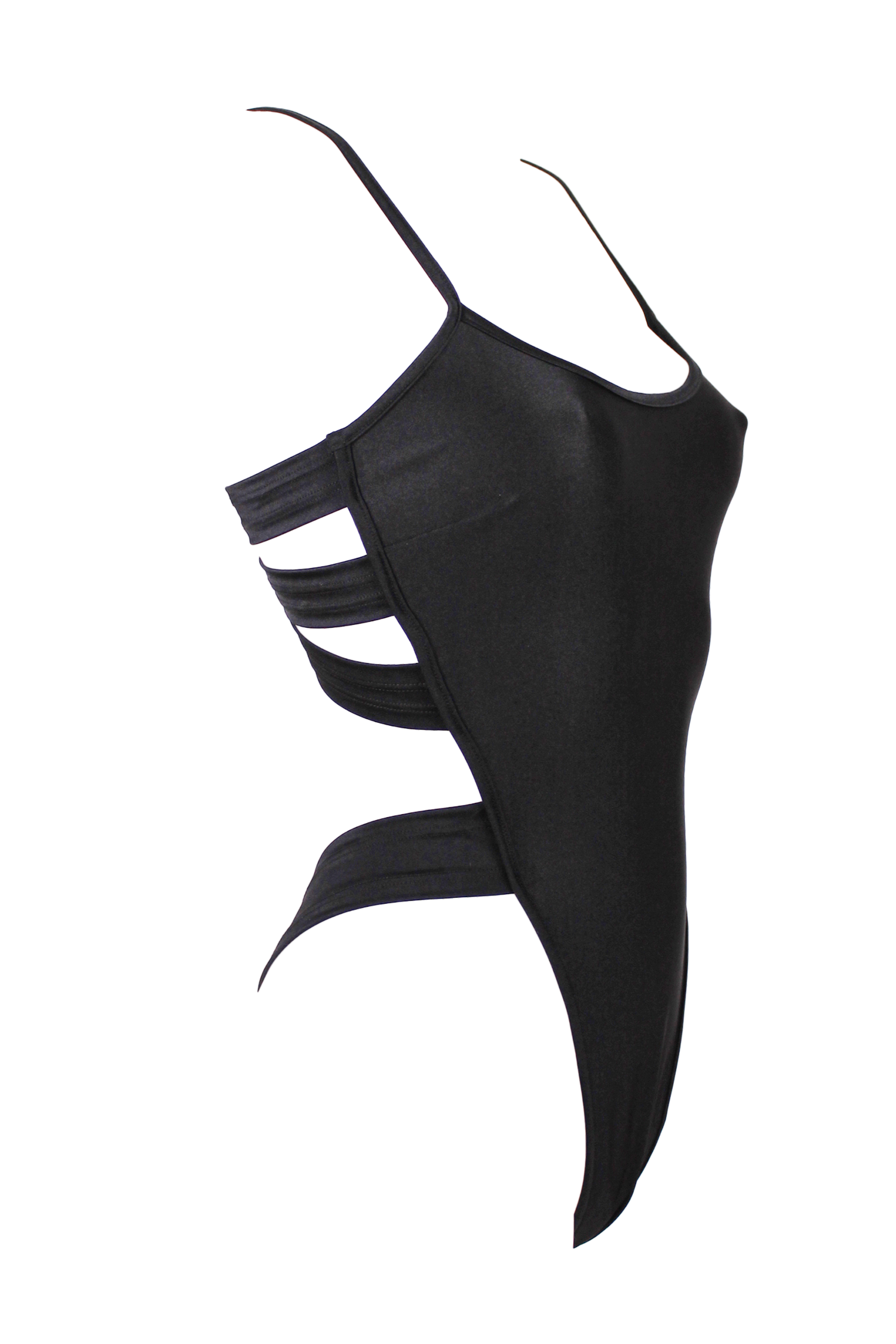 Edgy Swimwear High-Cut Bodysuit / STRAPPY BACK SWIM BLACK - EXES LINGERIE