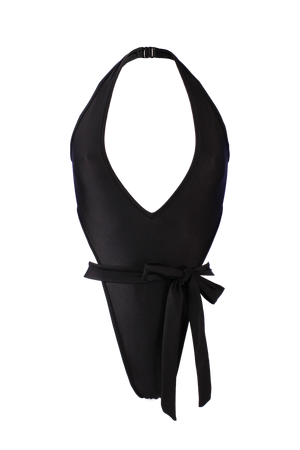 Plunge-Front Tie-Wrap One-Piece Swimsuit / VICKY SWIM BLACK - EXES LINGERIE