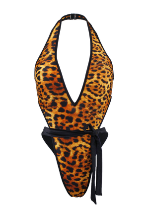 Plunge-Front Tie-Wrap One Piece - Animal Print Swimsuit / VICKY SWIM - EXES LINGERIE
