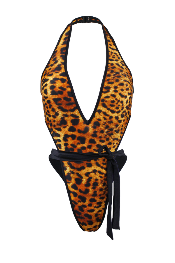 Plunge-Front Tie-Wrap One Piece - Animal Print Swimsuit / VICKY SWIM - EXES LINGERIE