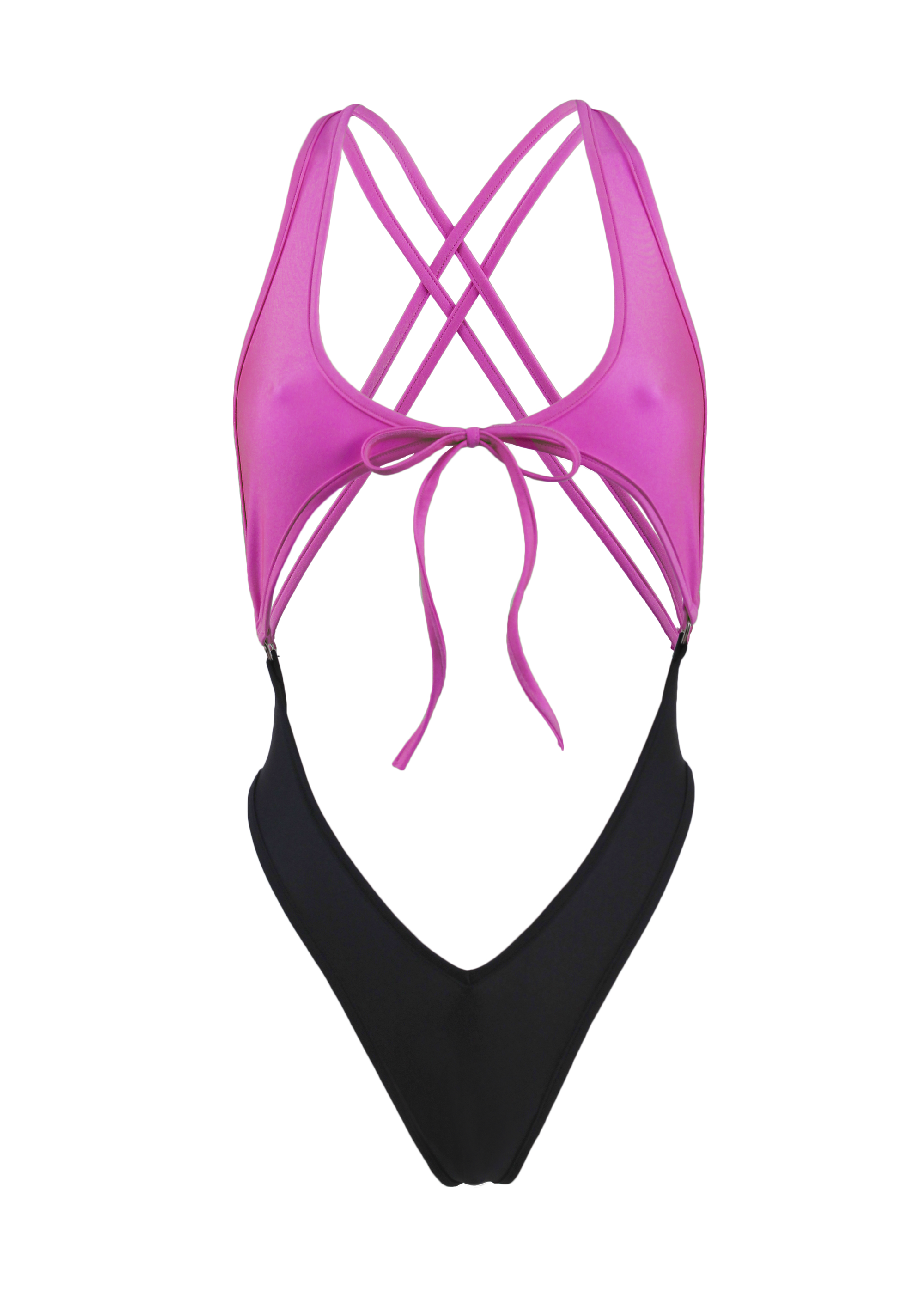 Cut-out Tie Front Swimsuit / SPICA SWIM BLACK-NEON PINK - EXES LINGERIE