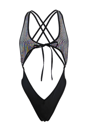 Tie front Holographic Bodysuit / SPICA PRISMA BODYSUIT - EXES LINGERIE