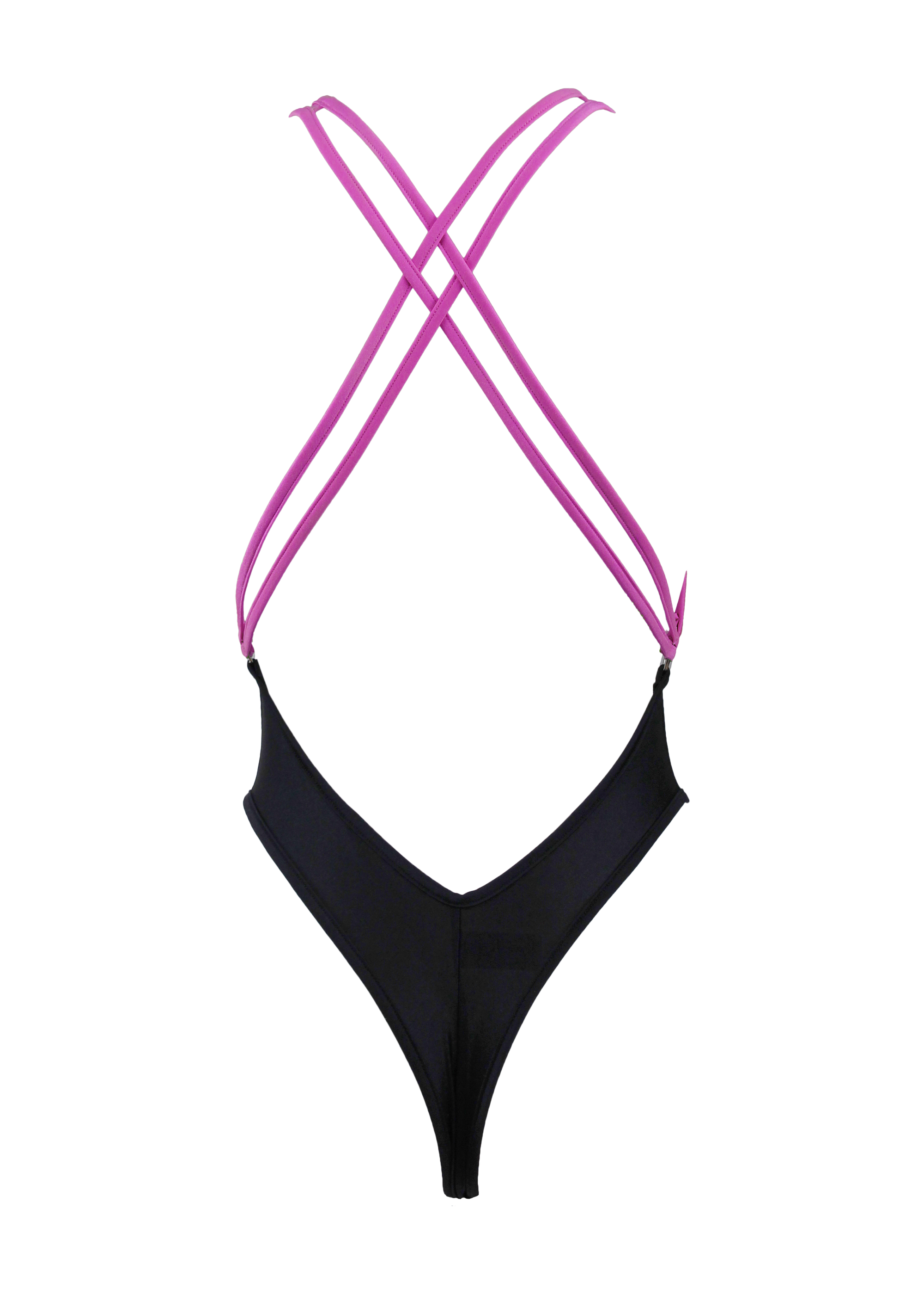 Cut-out Tie Front Swimsuit / SPICA SWIM BLACK-NEON PINK - EXES LINGERIE