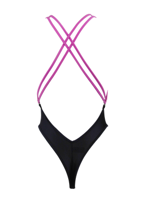 Cut-out Tie Front Swimsuit / SPICA SWIM BLACK-NEON PINK - EXES LINGERIE
