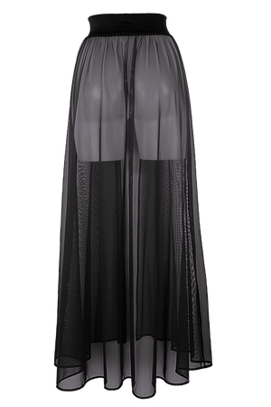 MESH MAXI SKIRT / Cover-up Long Skirt / BLACK - EXES LINGERIE