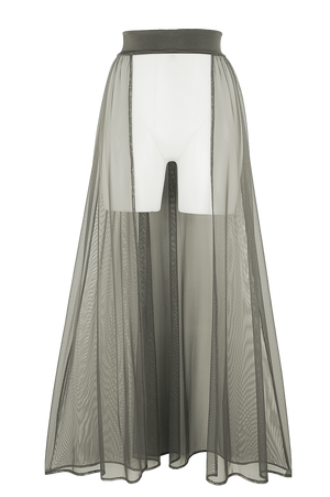 Mesh Maxi Skirt Cover-up / RESORT SKIRT KHAKI - EXES LINGERIE