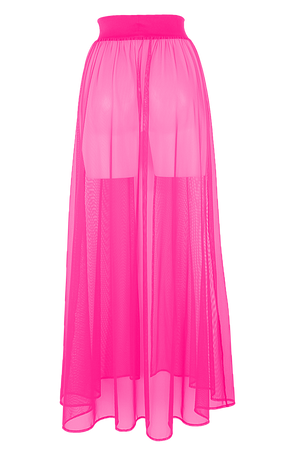 Mesh Maxi Skirt Cover-up Long / RESORT SKIRT NEON PINK - EXES LINGERIE