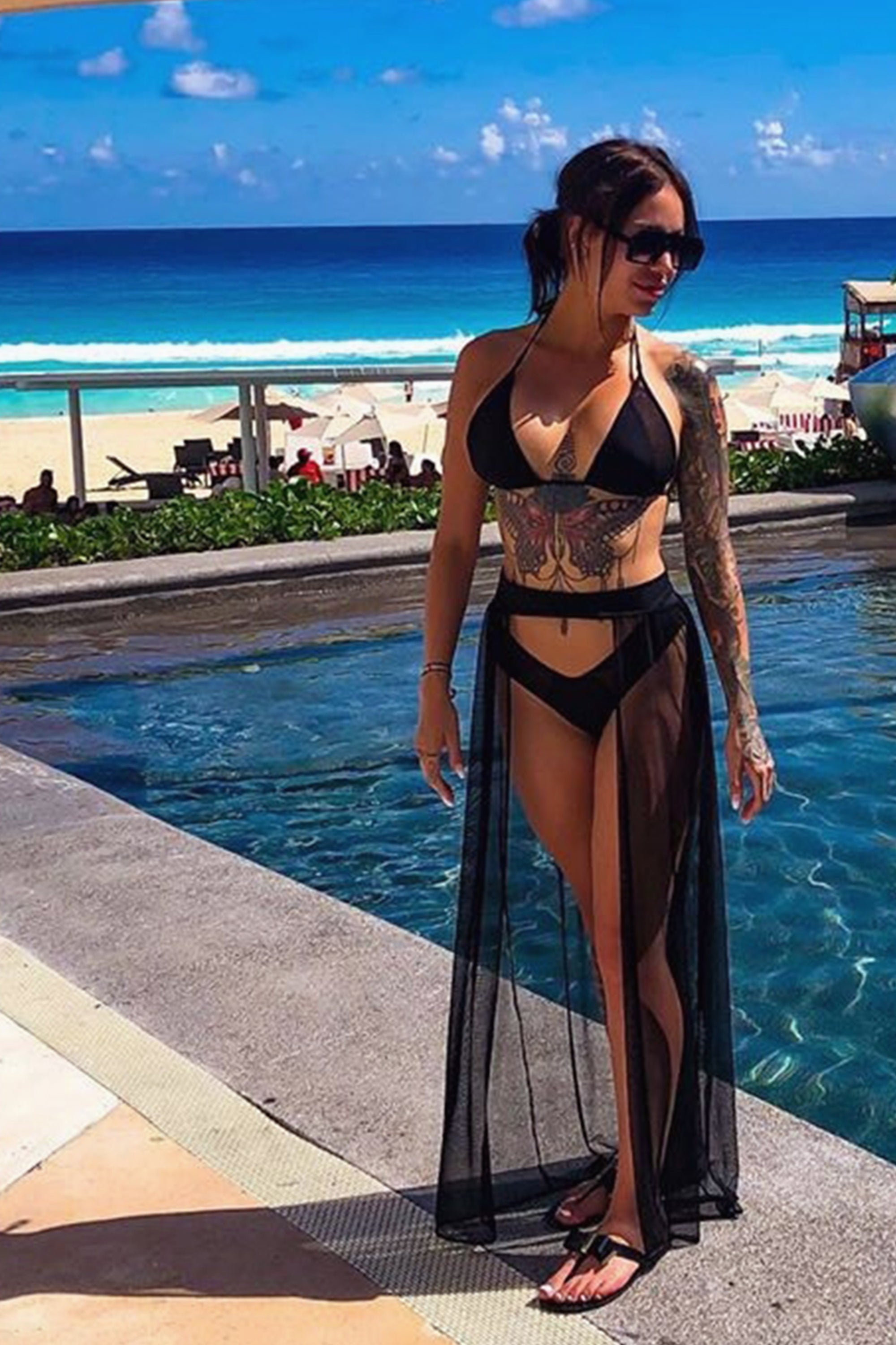 Mesh Maxi Skirt Cover-up / RESORT SKIRT BLACK - EXES LINGERIE