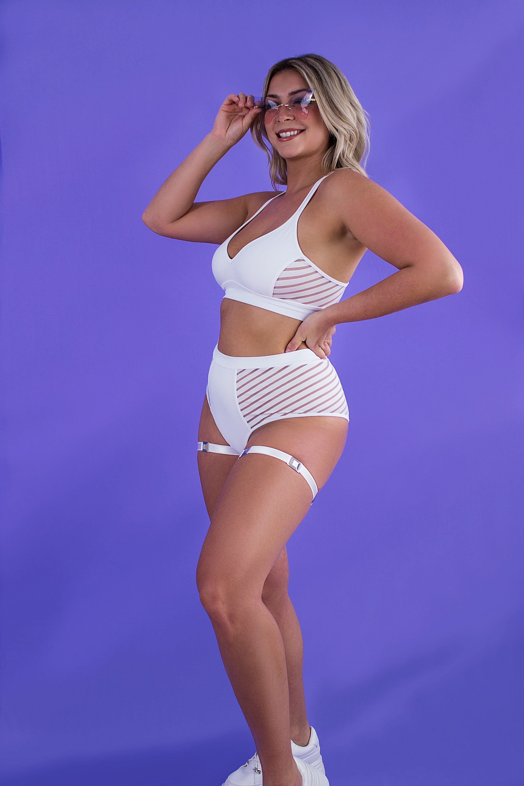 High waisted Stripe panel Bottom / High waist Stripe / WHITE - EXES LINGERIE