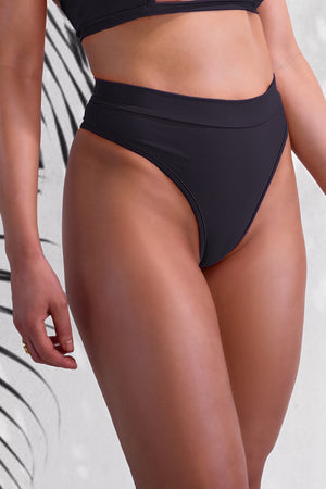 High-Waist Bikini Bottom / BOND BLACK - EXES LINGERIE