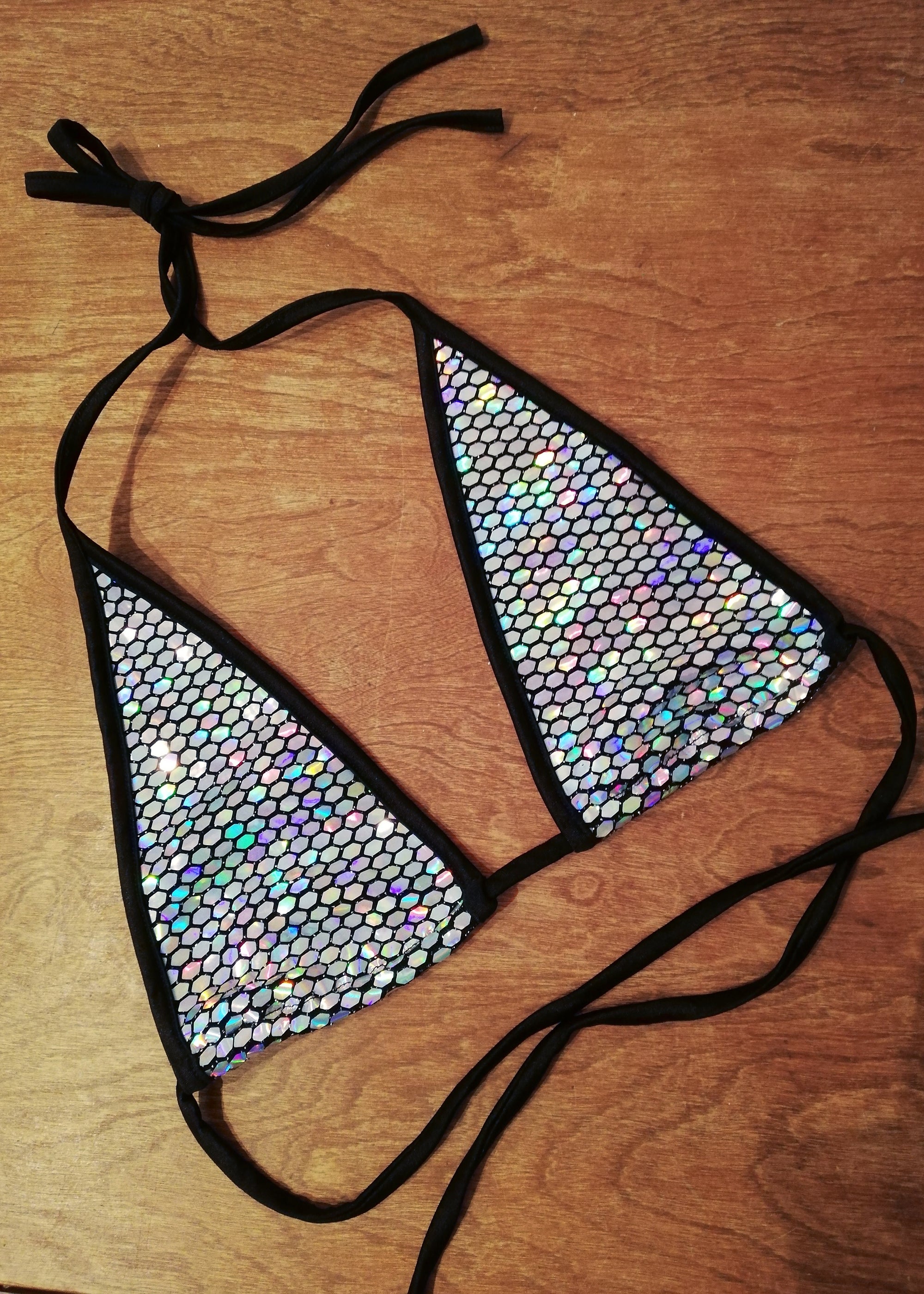 Sexy Holographic Triangle Bikini Top / PRISMA TRIANGLE TOP - EXES LINGERIE