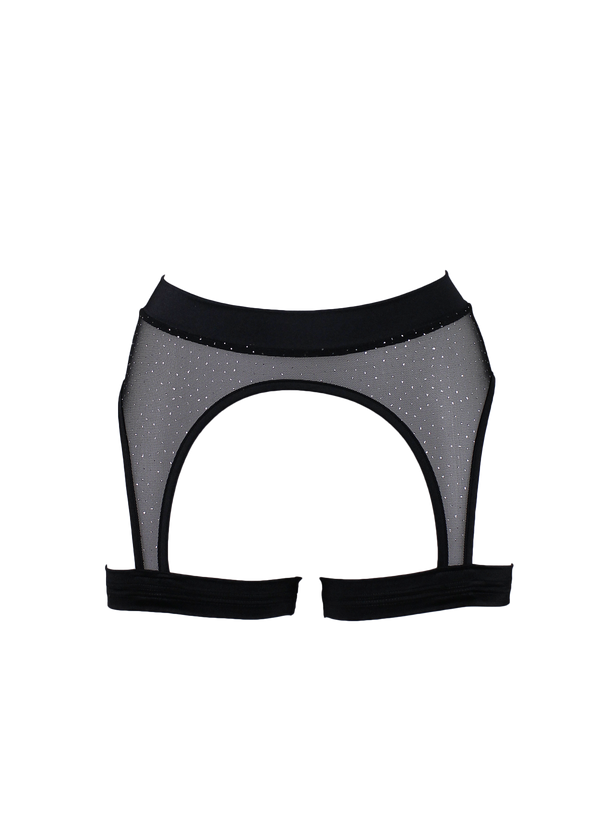 Thigh Garter Belt Sparkles Mesh / Black Bottom Lingerie - EXES LINGERIE